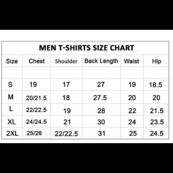 Goodfellow and Co Shirt Size Chart - Picture 1 of 1